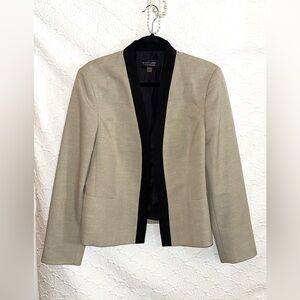 Neutral Beige Blazer with Black Trim - Classic Women's Suit Jacket